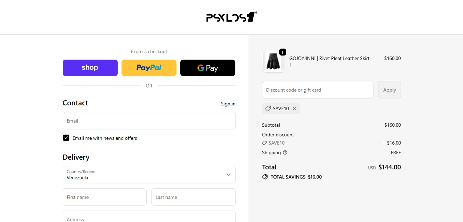 Psylos1 discount code screenshot showing code SAVE10 applied at Psylos1 checkout page. Uploaded by SimplyCodes community member MagnificentCurator5441 on Oct 23, 2025