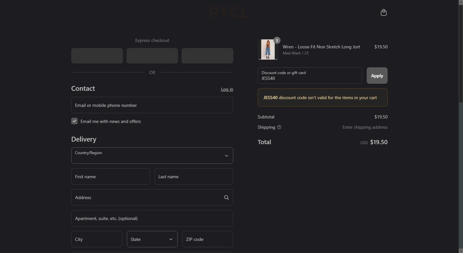 PTCL promo code screenshot showing code JESS40 applied at PTCL checkout page. Uploaded by SimplyCodes community member Parangutirimicuaro on Aug 8, 2025