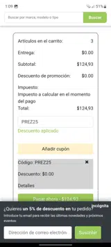 PREZ25 coupon verification screenshot
