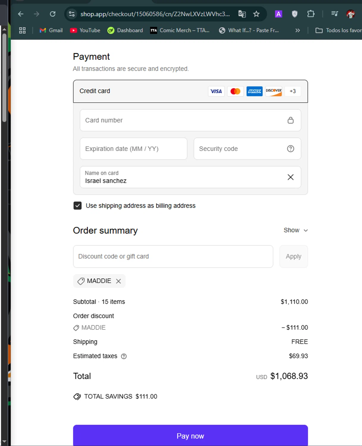 Ptula discount code screenshot showing code Maddie applied at Ptula checkout page. Uploaded by SimplyCodes community member avatar on Apr 19, 2025