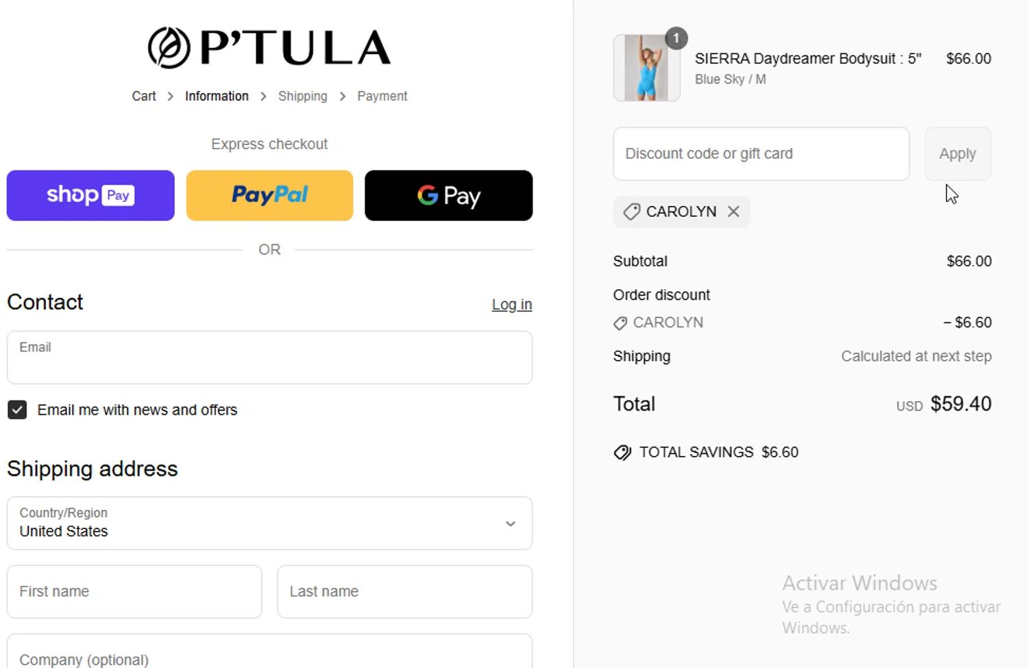Ptula discount code screenshot showing code CAROLYN applied at Ptula checkout page. Uploaded by SimplyCodes community member BudgetGuardian5712 on Apr 26, 2025