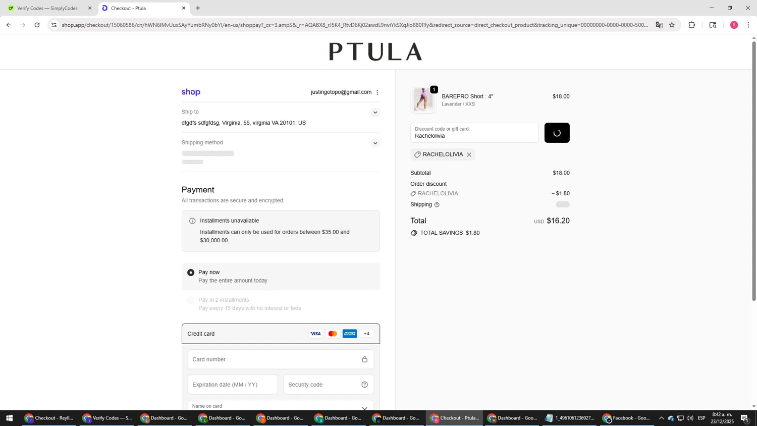 Ptula discount code screenshot showing code Rachelolivia applied at Ptula checkout page. Uploaded by SimplyCodes community member TTTT55 on Dec 23, 2025