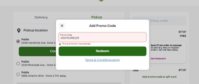 Publix checkout page showing Publix promo code box | Screenshot taken by SimplyCodes community member on Feb 27, 2025