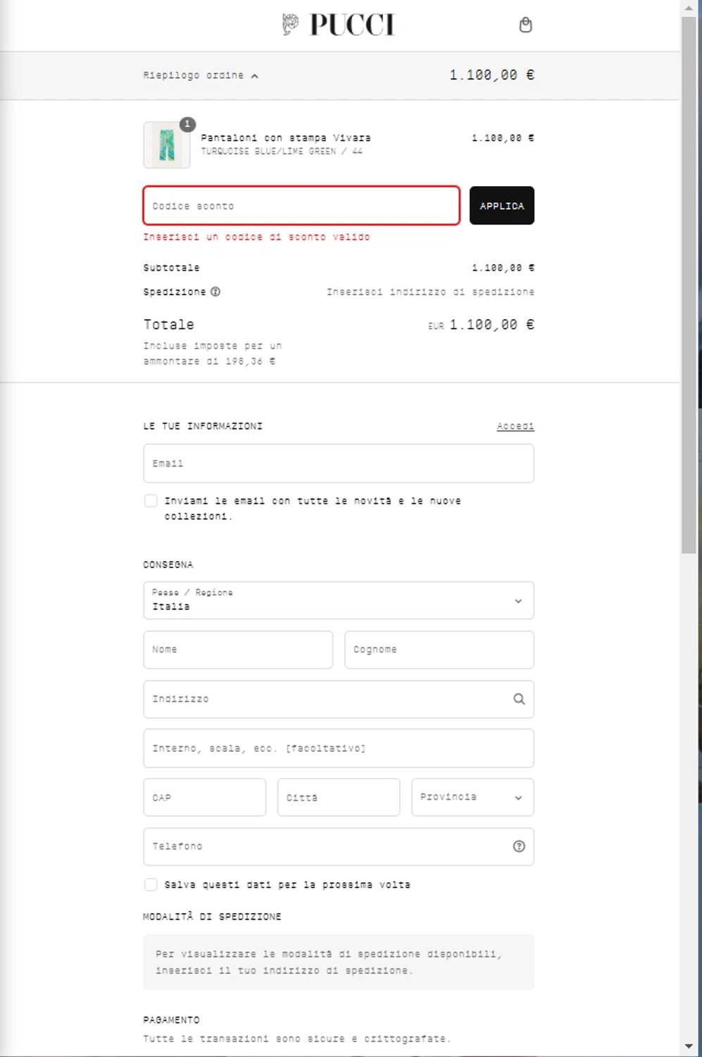 PUCCI promo code screenshot showing code WINTER30 applied at PUCCI checkout page. Uploaded by SimplyCodes community member alejandroadrianza on Feb 15, 2025