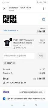 PUCK HCKY coupon verification screenshot