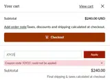 JOY25 coupon verification screenshot