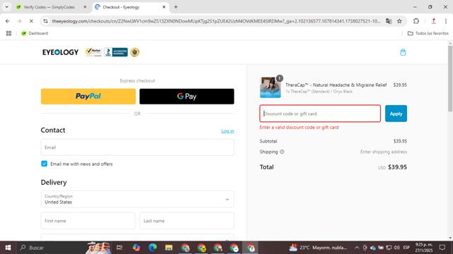 Puffco checkout page showing Puffco discount code box | Screenshot taken by SimplyCodes community member on Jan 28, 2025