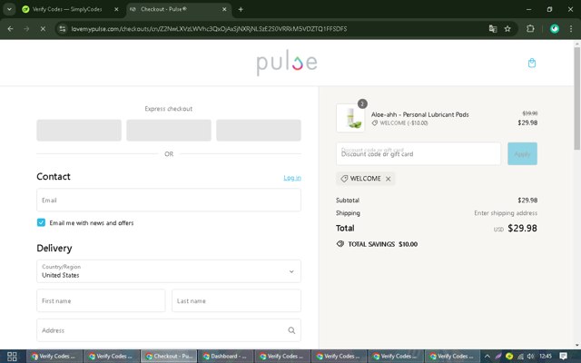 Pulse checkout page showing Pulse promo code box | Screenshot taken by SimplyCodes community member on Jul 28, 2024