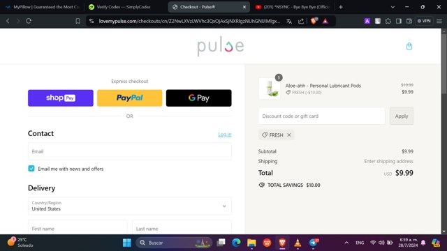 Pulse checkout page showing Pulse promo code box | Screenshot taken by SimplyCodes community member on Jul 28, 2024