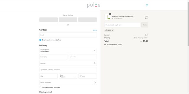 Pulse checkout page showing Pulse promo code box | Screenshot taken by SimplyCodes community member on Jul 20, 2024