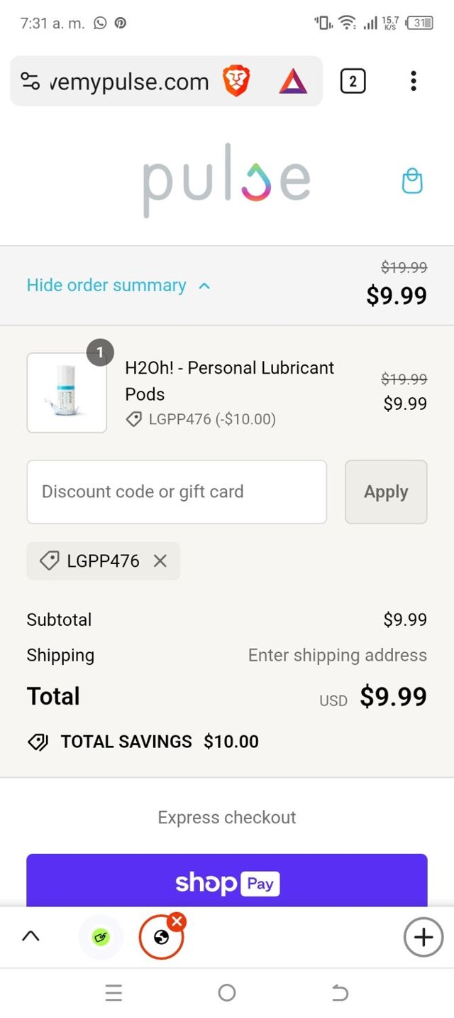 Pulse checkout page showing Pulse promo code box | Screenshot taken by SimplyCodes community member on Jul 20, 2024
