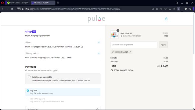 Pulse checkout page showing Pulse promo code box | Screenshot taken by SimplyCodes community member on Aug 5, 2024