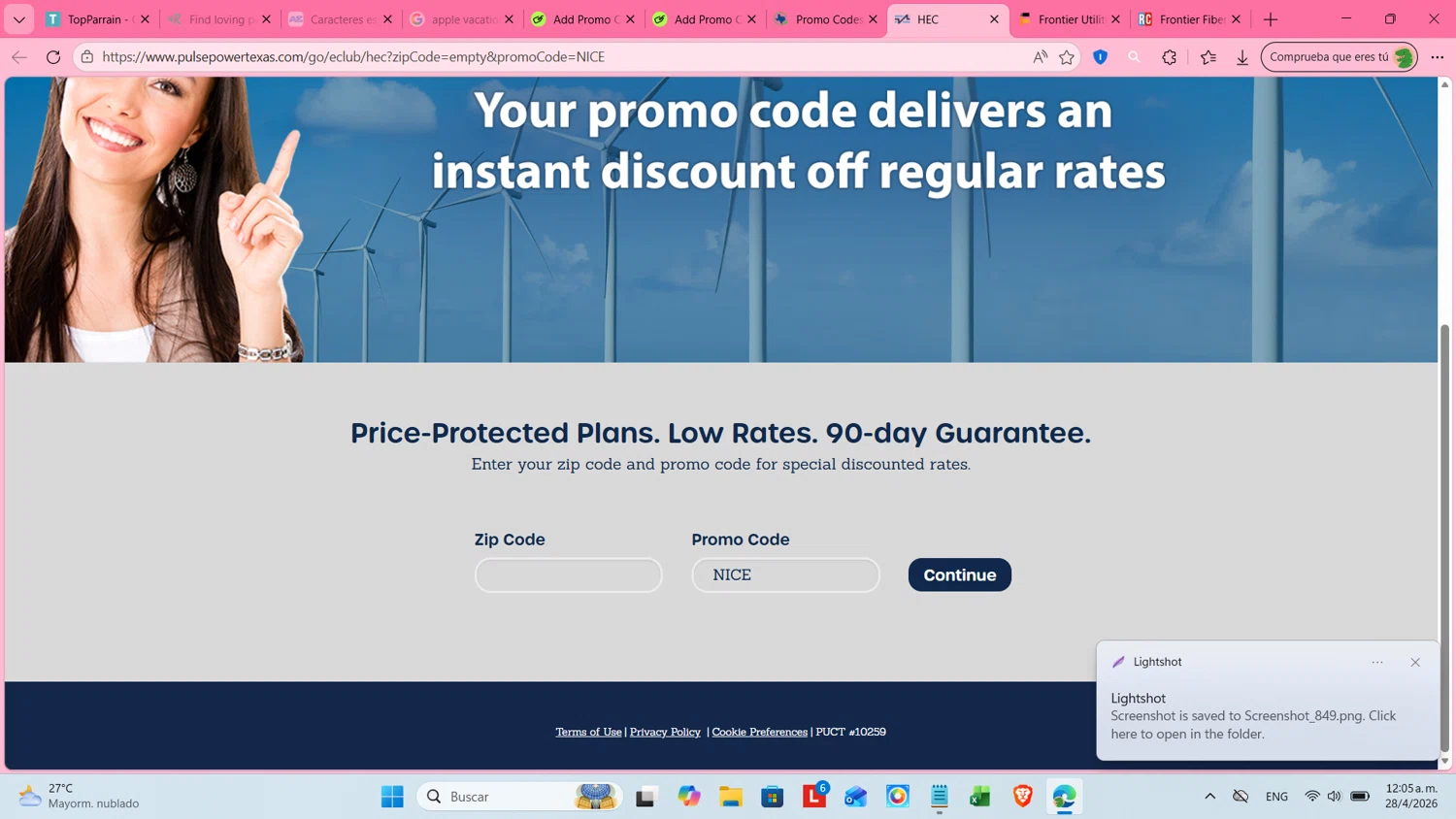 Pulse Power Electricity promo code screenshot showing code NICE applied at Pulse Power Electricity checkout page. Uploaded by SimplyCodes community member cosita on Apr 28, 2026