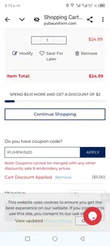 Pumpkin20 coupon verification screenshot
