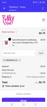 Punky Colour coupon verification screenshot