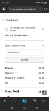 Punky Colour coupon verification screenshot