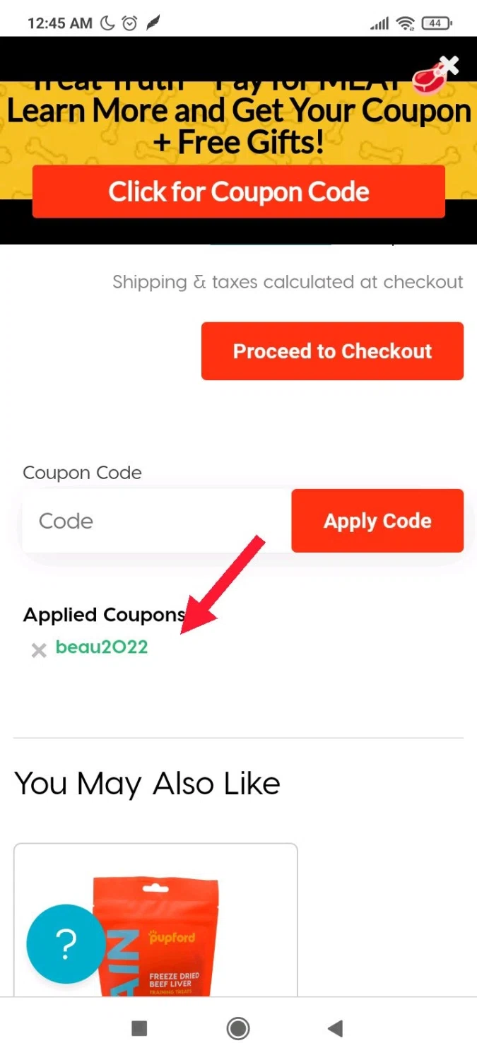 where to use Pupford promo code box
