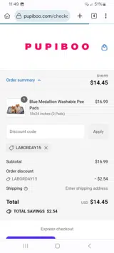 LABORDAY15 coupon verification screenshot
