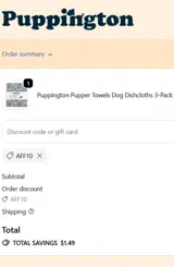 AFF10 coupon verification screenshot
