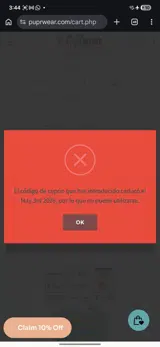 PupRWear coupon verification screenshot