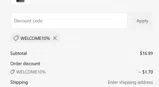 WELCOME10% coupon verification screenshot