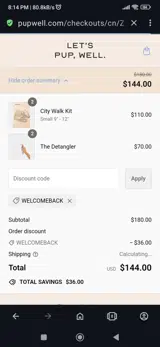 Welcomeback coupon verification screenshot