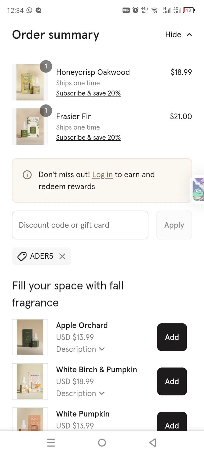 Pura discount code screenshot showing code ADER5 applied at Pura checkout page. Uploaded by SimplyCodes community member dayselis15 on Aug 25, 2025