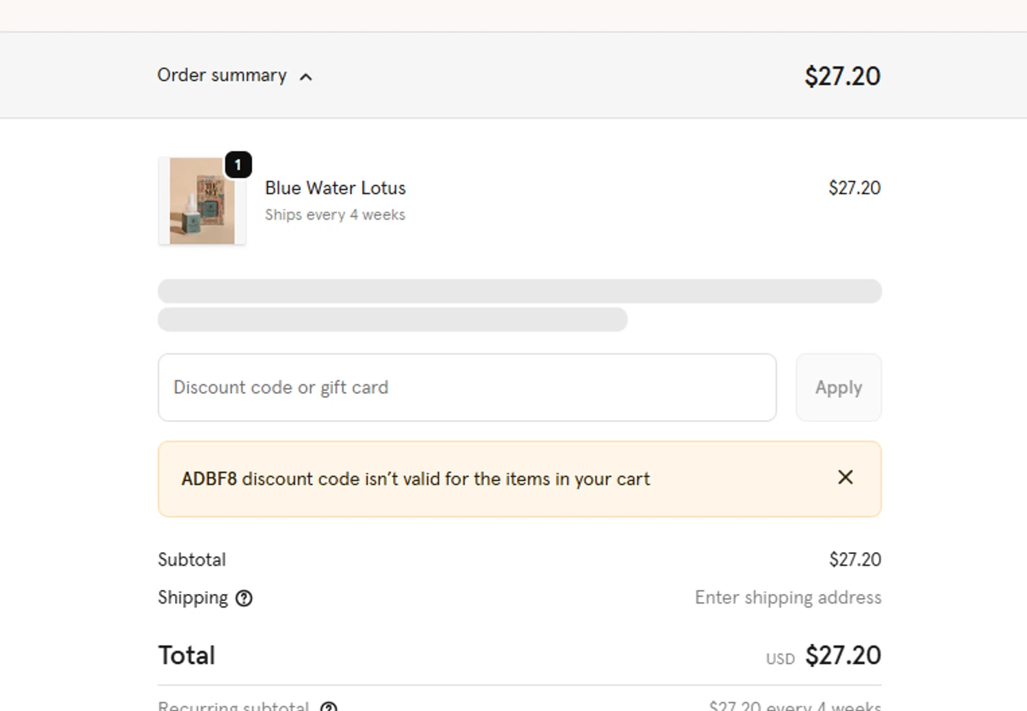 Pura promo code screenshot showing code ADBF8 applied at Pura checkout page. Uploaded by SimplyCodes community member chepipi on Jan 11, 2026