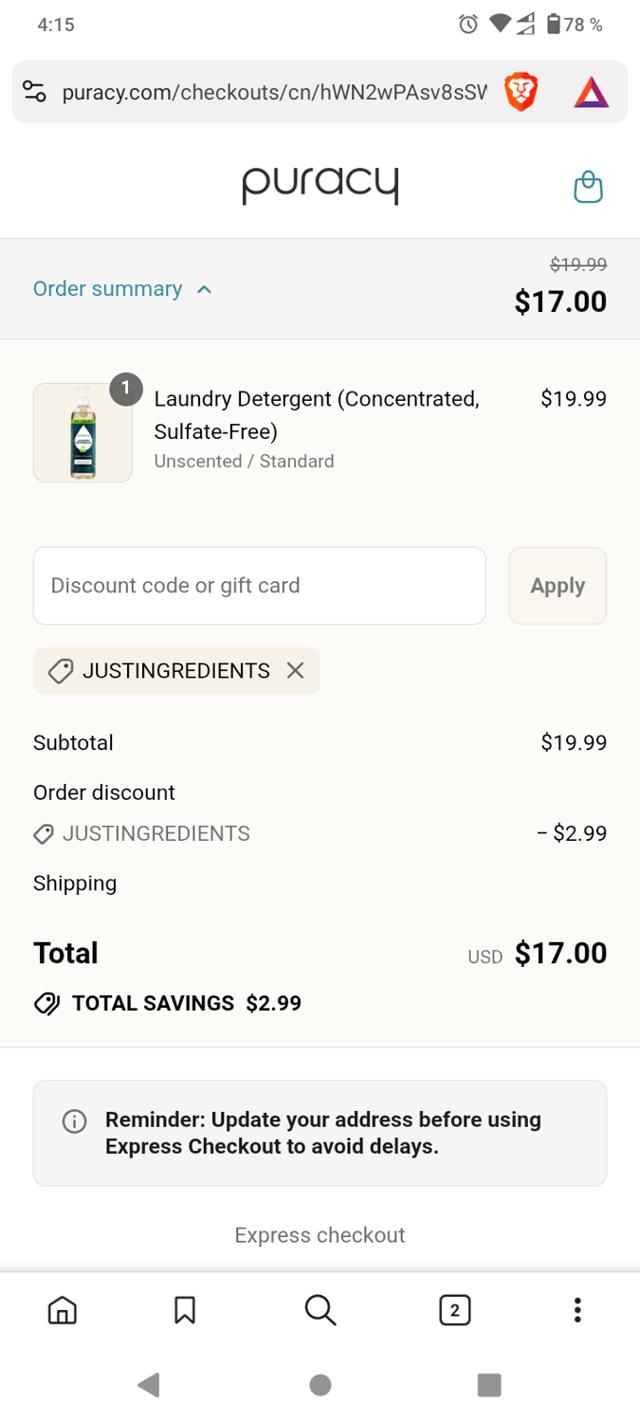 Puracy checkout page showing Puracy coupon code box | Screenshot taken by SimplyCodes community member on Sep 13, 2025