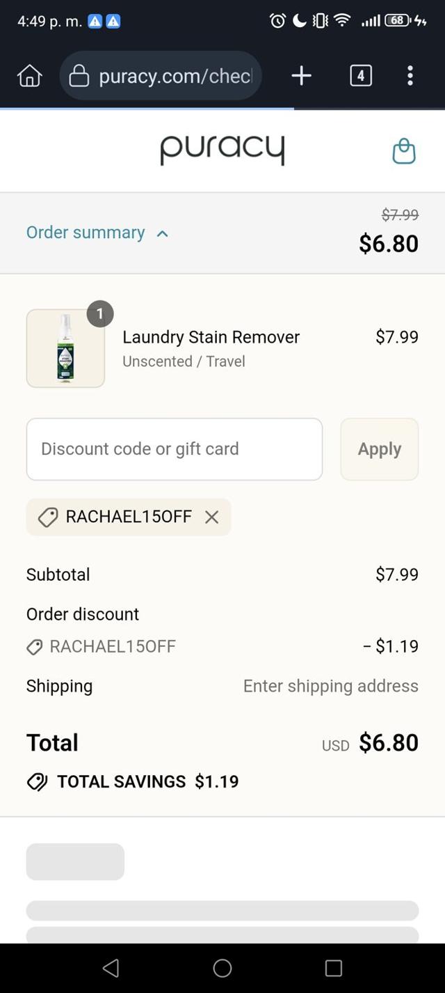 Puracy checkout page showing Puracy coupon code box | Screenshot taken by SimplyCodes community member on Sep 13, 2025