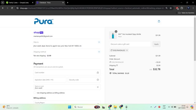 Pura Stainless checkout page showing Pura Stainless promo code box | Screenshot taken by SimplyCodes community member on Jul 18, 2024