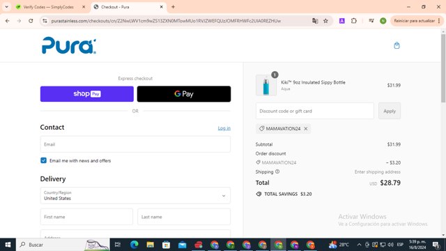 Pura Stainless checkout page showing Pura Stainless promo code box | Screenshot taken by SimplyCodes community member on Aug 16, 2024