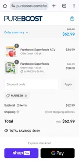 Marie20 coupon verification screenshot