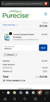 SINGLES coupon verification screenshot