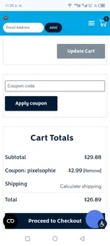 Pixelsophie coupon verification screenshot
