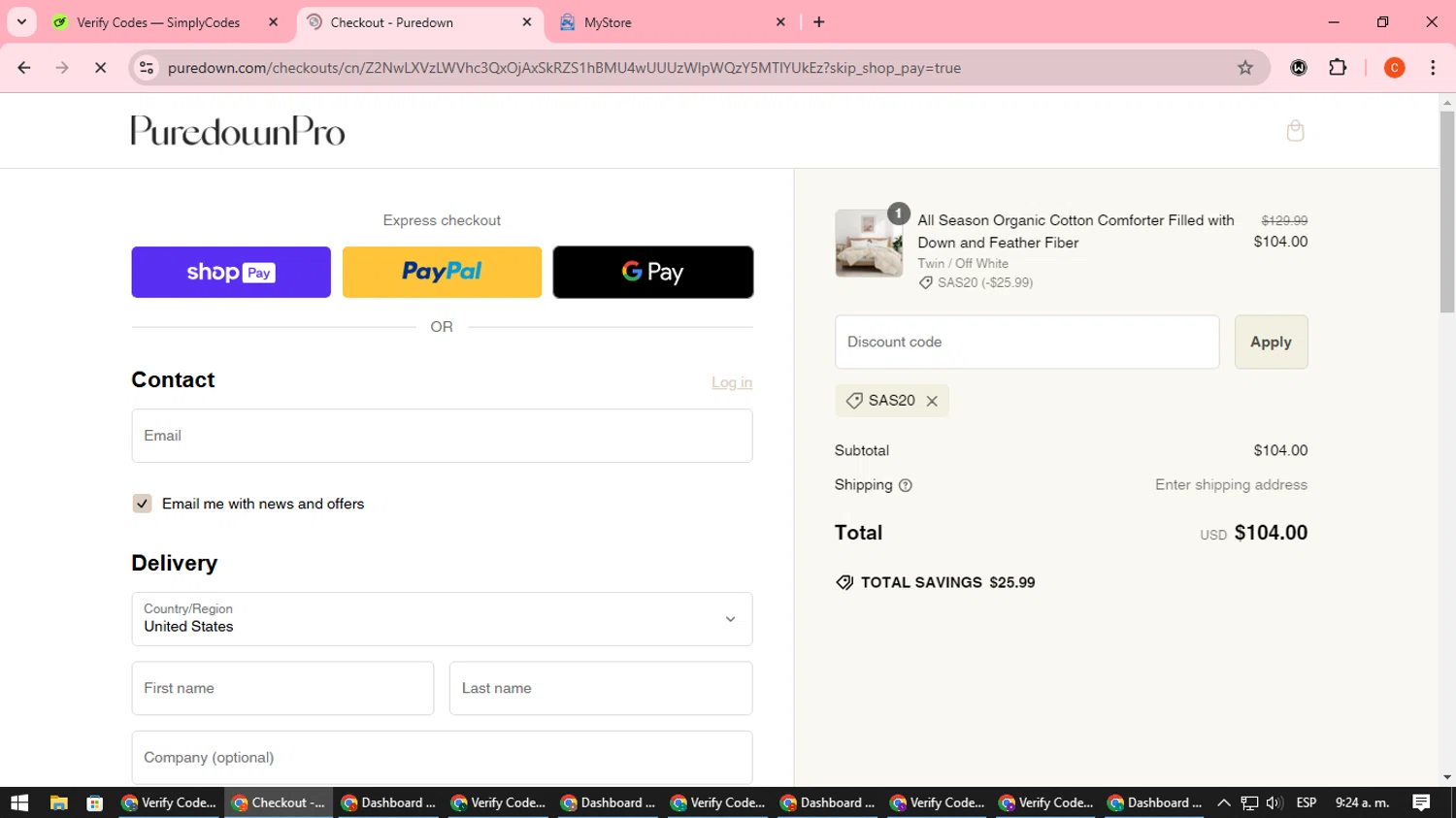 where to use Puredown promo code box