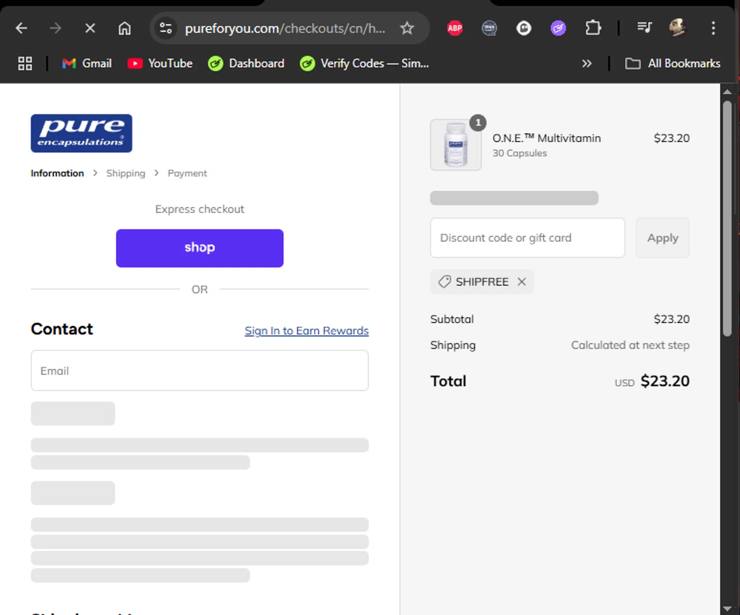 Pure Encapsulation promo code screenshot showing code SHIPFREE applied at Pure Encapsulation checkout page. Uploaded by SimplyCodes community member LiShang on Sep 4, 2025
