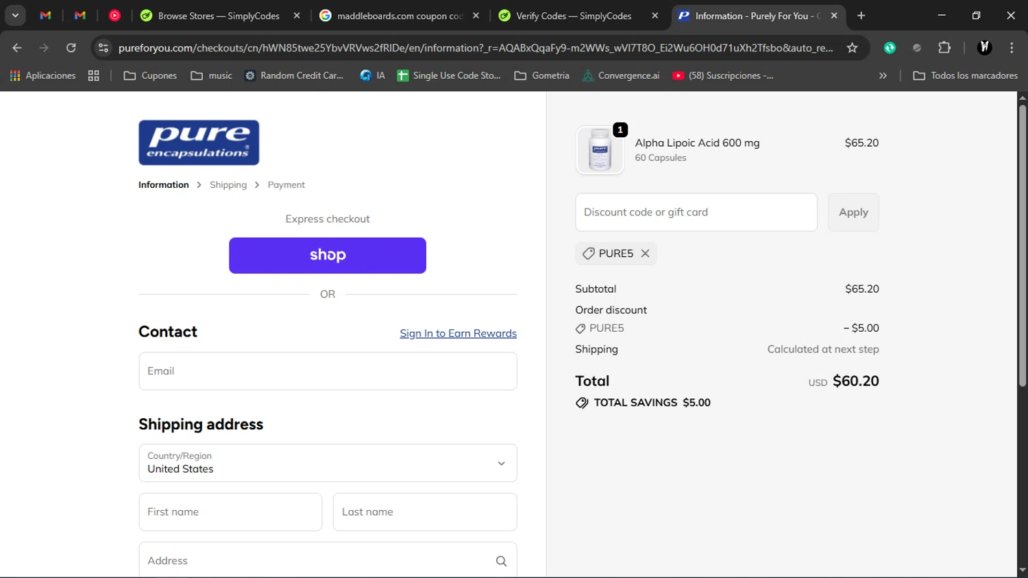 Pure Encapsulation checkout page showing Pure Encapsulation promo code box | Screenshot taken by SimplyCodes community member on Jan 27, 2026