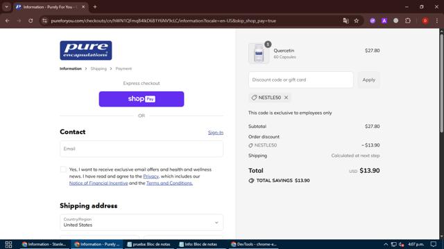 Pure Encapsulations checkout page showing Pure Encapsulations promo code box | Screenshot taken by SimplyCodes community member on Aug 4, 2025