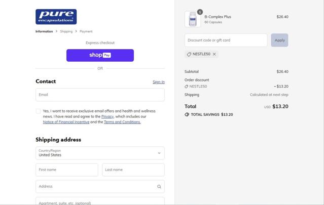 Pure Encapsulations checkout page showing Pure Encapsulations promo code box | Screenshot taken by SimplyCodes community member on Jul 15, 2025