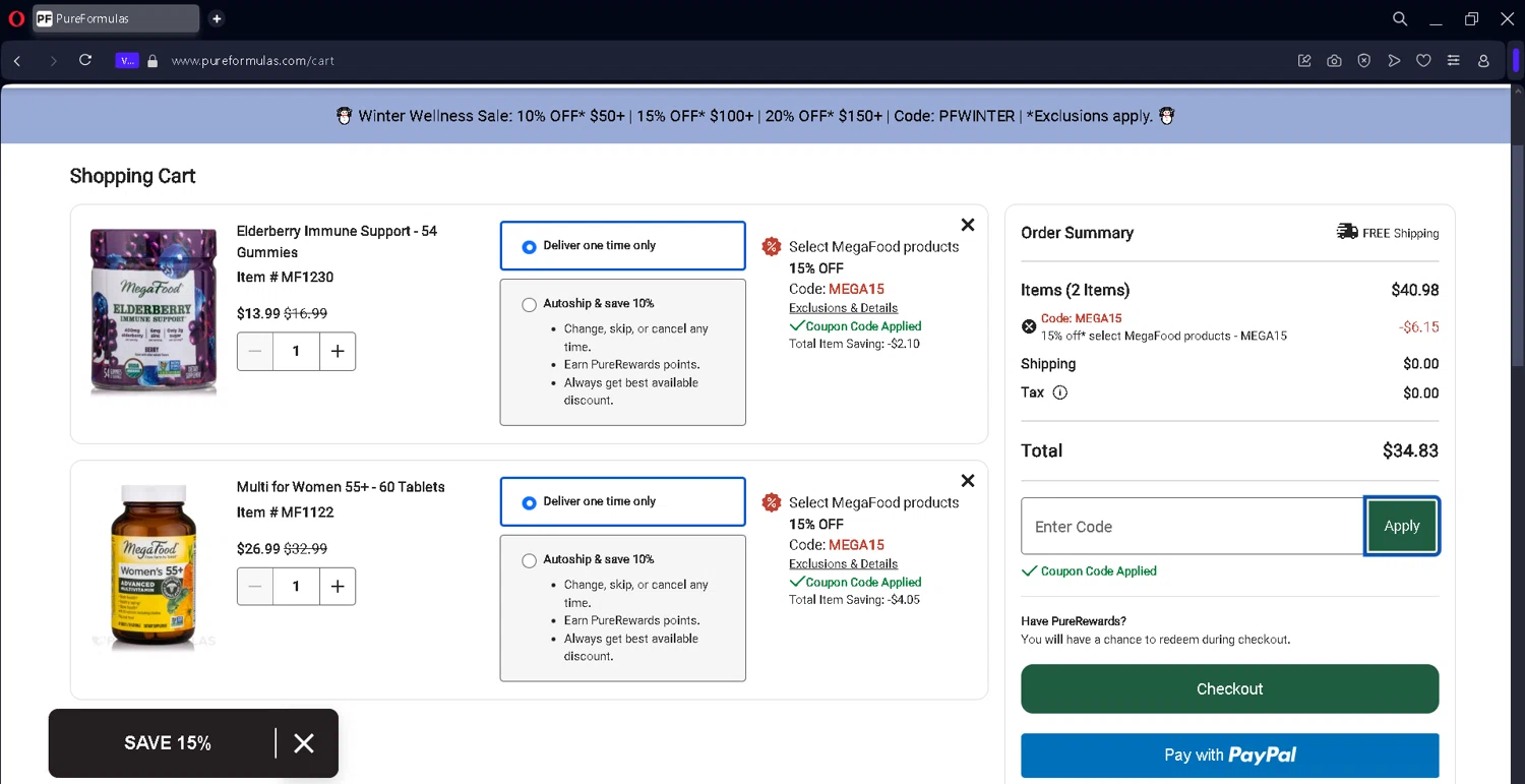 where to use Pure Formulas promo code box