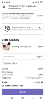 Pure Frequencies coupon verification screenshot