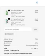 Pure Genius Protein coupon verification screenshot