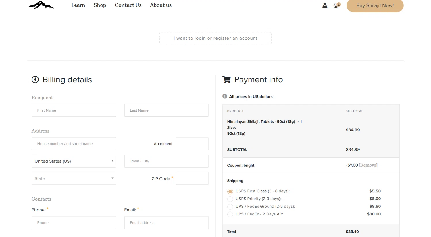 Pure Himalayan Shilajit checkout page showing Pure Himalayan Shilajit coupon code box | Screenshot taken by SimplyCodes community member on Dec 27, 2025