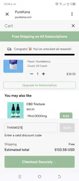 THANKS15 coupon verification screenshot