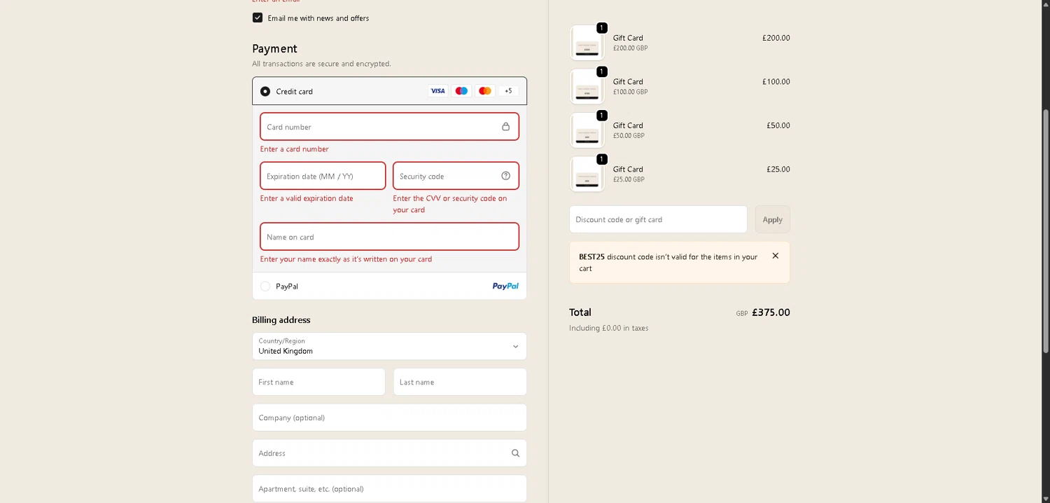 Pure Luxuries checkout page showing Pure Luxuries discount code box | Screenshot taken by SimplyCodes community member on Feb 1, 2026