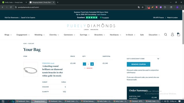 Purely Diamonds checkout page showing Purely Diamonds promo code box | Screenshot taken by SimplyCodes community member on Jul 21, 2025