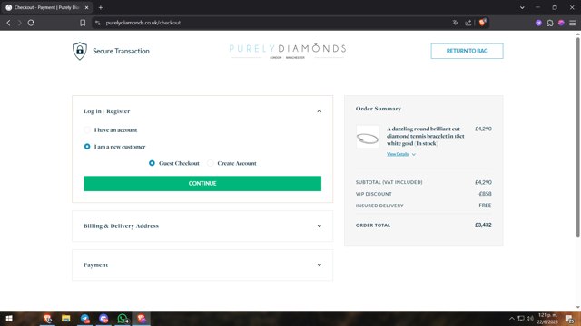 Purely Diamonds checkout page showing Purely Diamonds promo code box | Screenshot taken by SimplyCodes community member on Jun 22, 2025