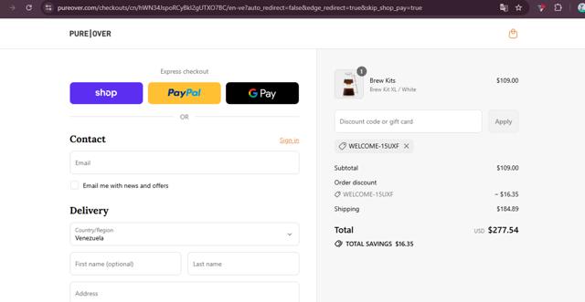 Pure Over checkout page showing Pure Over promo code box | Screenshot taken by SimplyCodes community member on Sep 17, 2025
