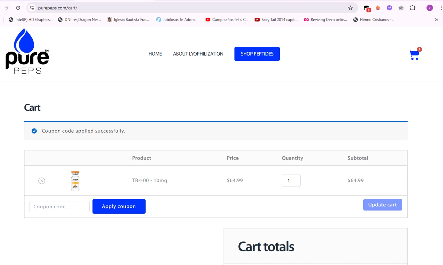 Pure Peps checkout page showing Pure Peps discount code box | Screenshot taken by SimplyCodes community member on Jun 11, 2025